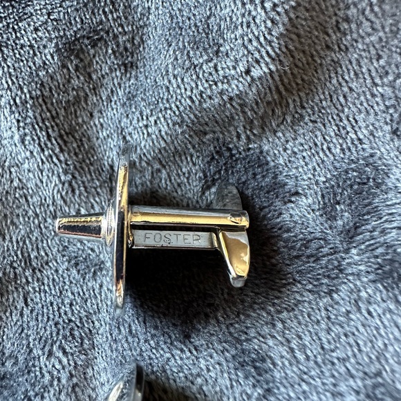 Foster cuff links silver tone shaped like ski pole ends - Picture 4 of 5